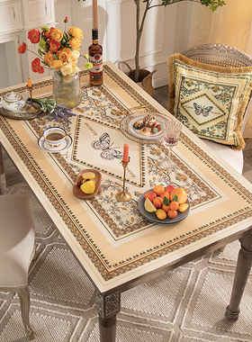 橙色回忆皮革桌垫美式迷蝶幻境餐桌布田园法式免洗防水防油茶几垫