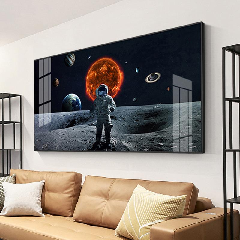 【折扣价】太空挂沙画现代客厅装饰画发景墙星空地背宇球宙男孩卧图片
