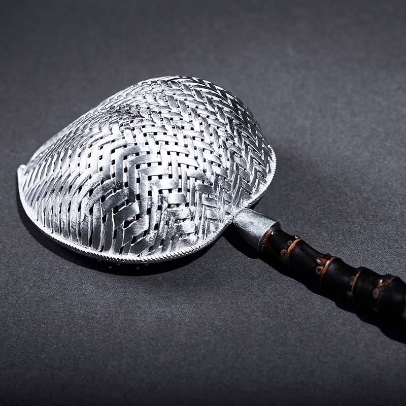 创意纯锡编织紫竹柄茶漏茶过滤手工编织簸箕茶漏过滤茶渣茶道配件