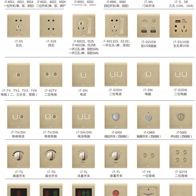 CDN西顿开环插座I7系列金色一二开单双控三五孔开关面板西顿照明