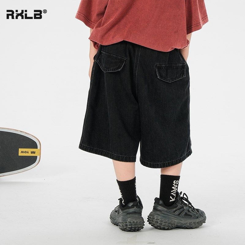 男童牛仔中裤儿童宽松短裤大童装工装五分裤子中小童大口袋休闲裤