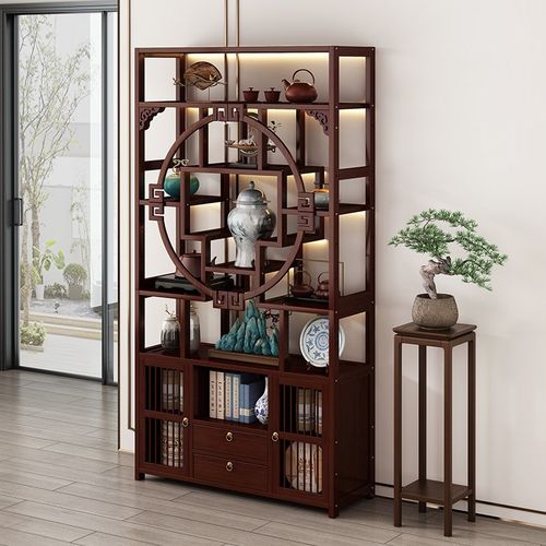 新中式博古架茶柜置物架茶叶展示架非实木茶室茶具多宝阁摆件架子