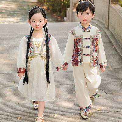 儿童汉服少数民族服装男女童苗疆维吾尔族西域风幼儿园舞蹈演出服