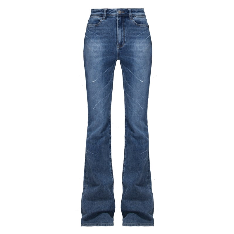 EMPTY PAGE蓝色紧身弹力牛仔裤女高腰修身显瘦显高百搭喇叭长裤