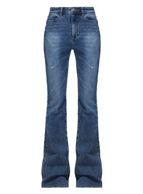 EMPTY PAGE蓝色紧身弹力牛仔裤女高腰修身显瘦显高百搭喇叭长裤