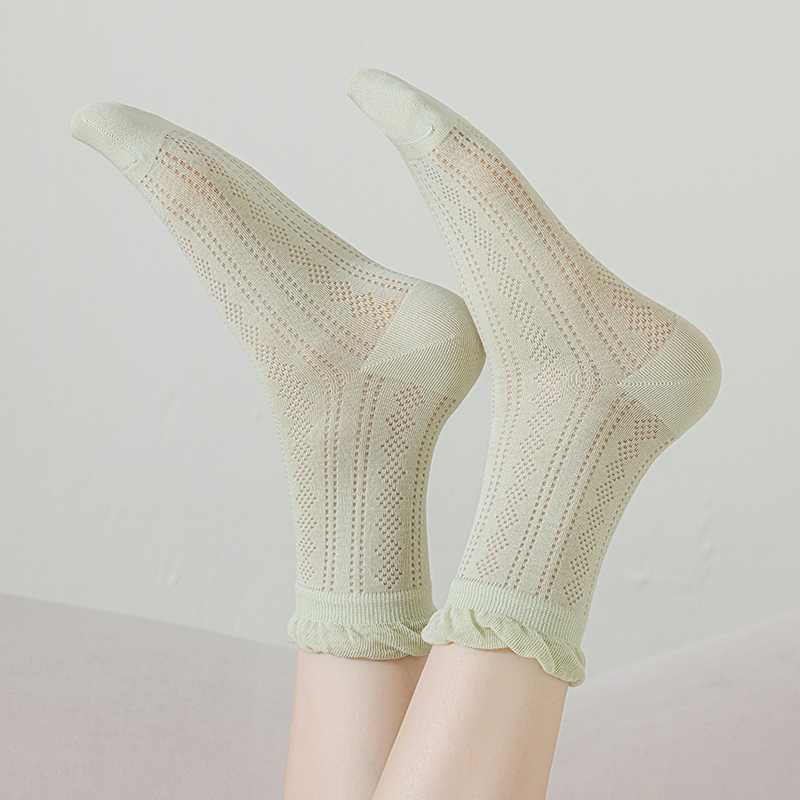 袜子女夏季薄款堆堆袜纯棉夏天透气镂空网眼冰冰袜无骨女士中筒袜