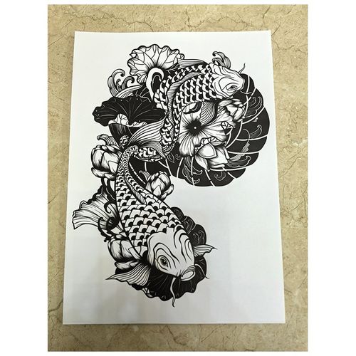 A款荷花鲤鱼刻纸图案底稿纸手工剪纸半成品模板刻纸半成品图样