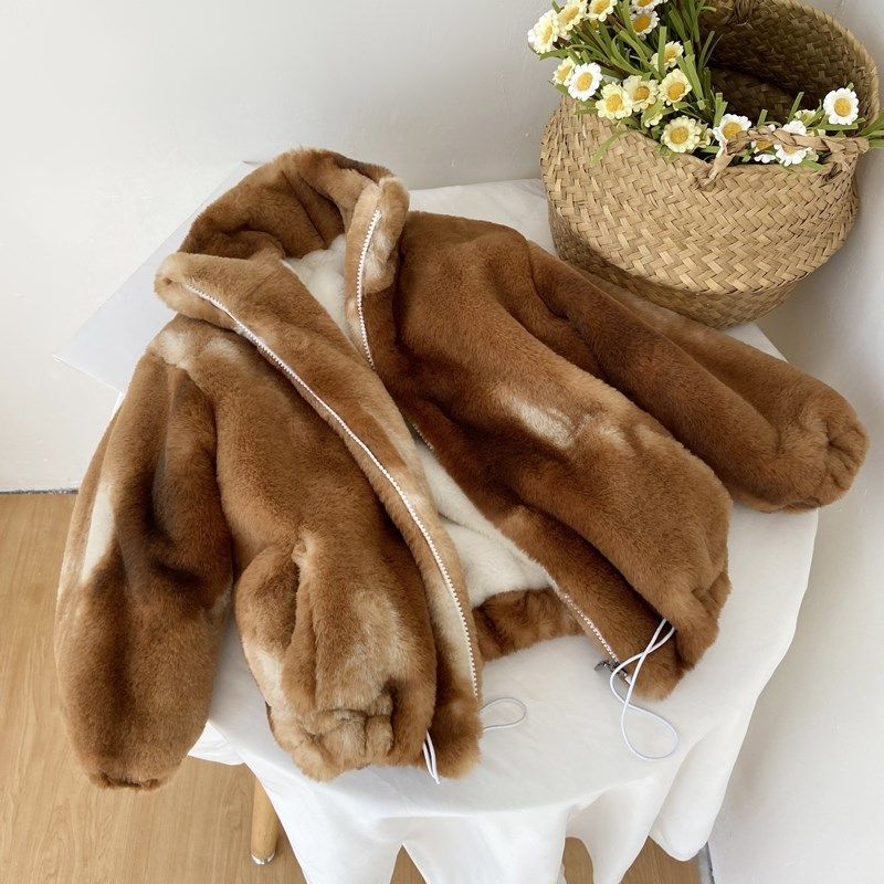 2023冬季男童外套儿童加绒仿兔毛皮草棉衣宝宝加厚毛绒保暖厚棉服