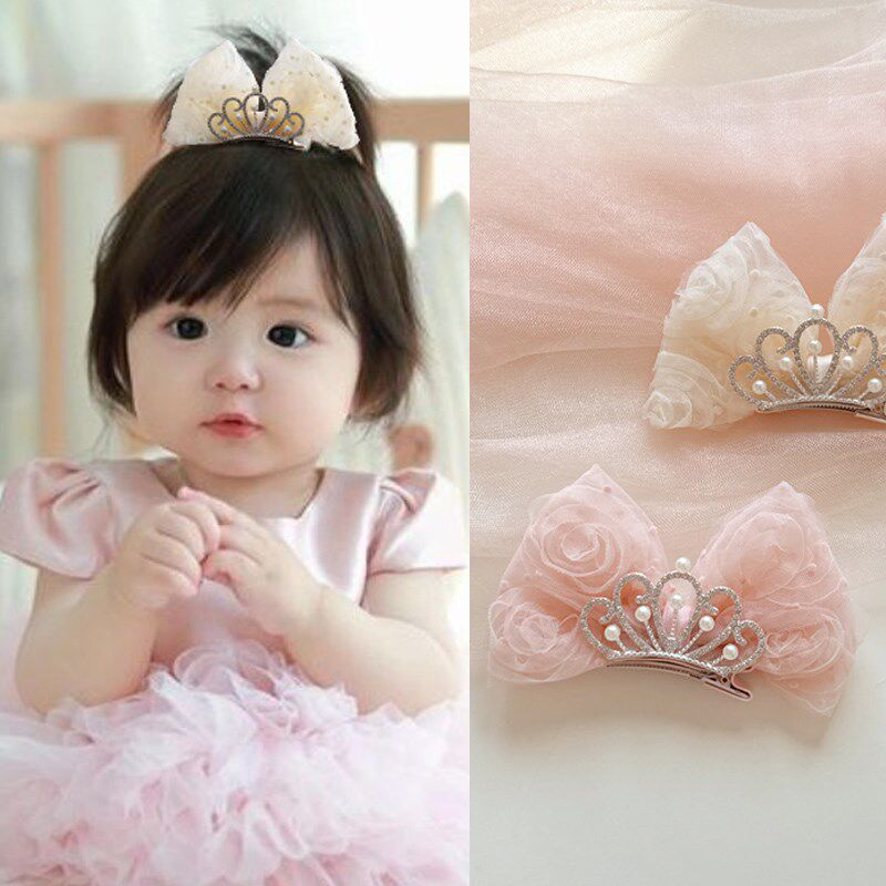 儿童发夹皇冠立体大蝴蝶结宝宝顶夹生日发卡女孩公主头饰发饰礼盒