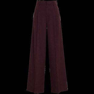 夏莫卡安可拉红直筒裤加长酒红色裤子女羊毛阔腿裤拖地西装裤6726