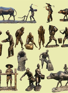 定制人物农耕雕塑玻璃钢订做开荒牛拉犁耕地雕像乡村建设铸铝摆件