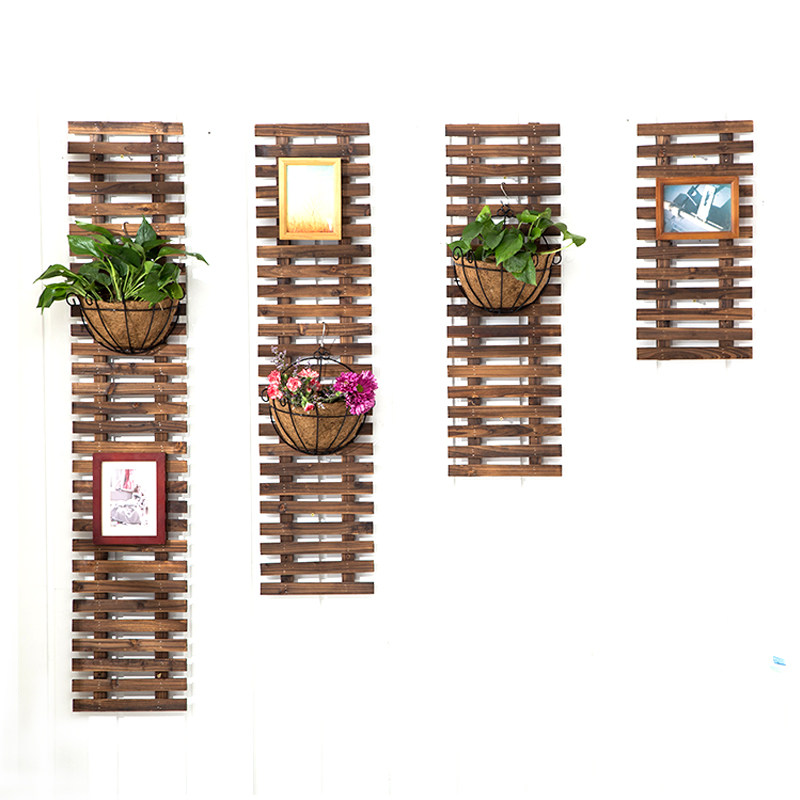 防腐木碳化悬挂网格墙上花架阳台壁挂式栅栏实木装饰户外爬藤架子