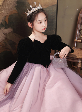 儿童礼服公主裙女童生日长袖小女孩花童主持人表演钢琴演出服秋冬