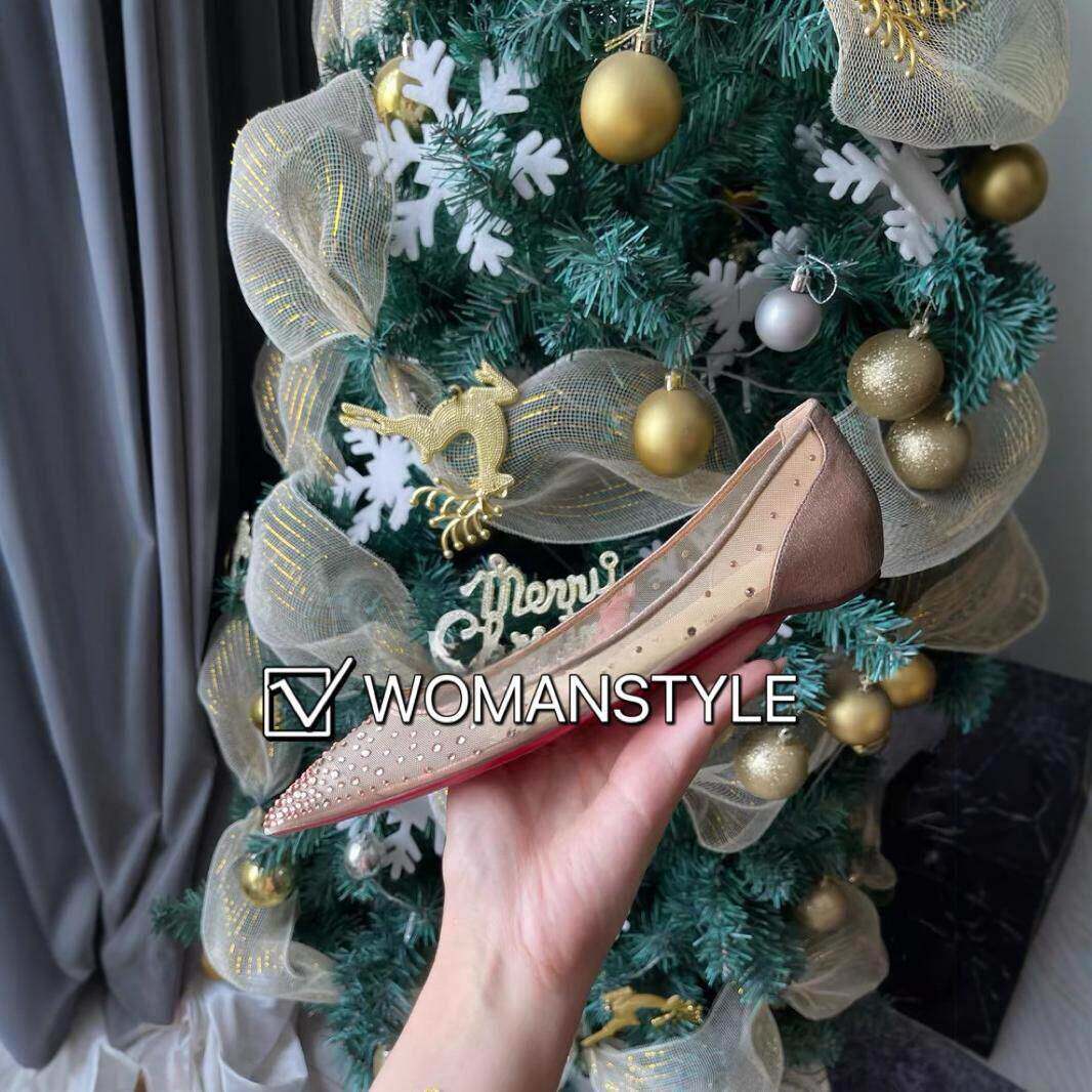 跨境女式时装鞋尖头浅口水钻网纱平底外贸女鞋大码速卖通shoes
