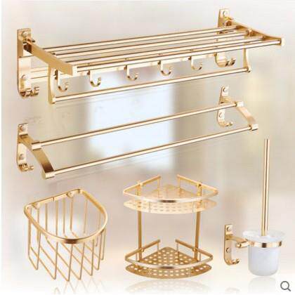 欧式金色毛巾架浴巾架卫生间太空铝浴室挂件双层卫浴套装马桶杯