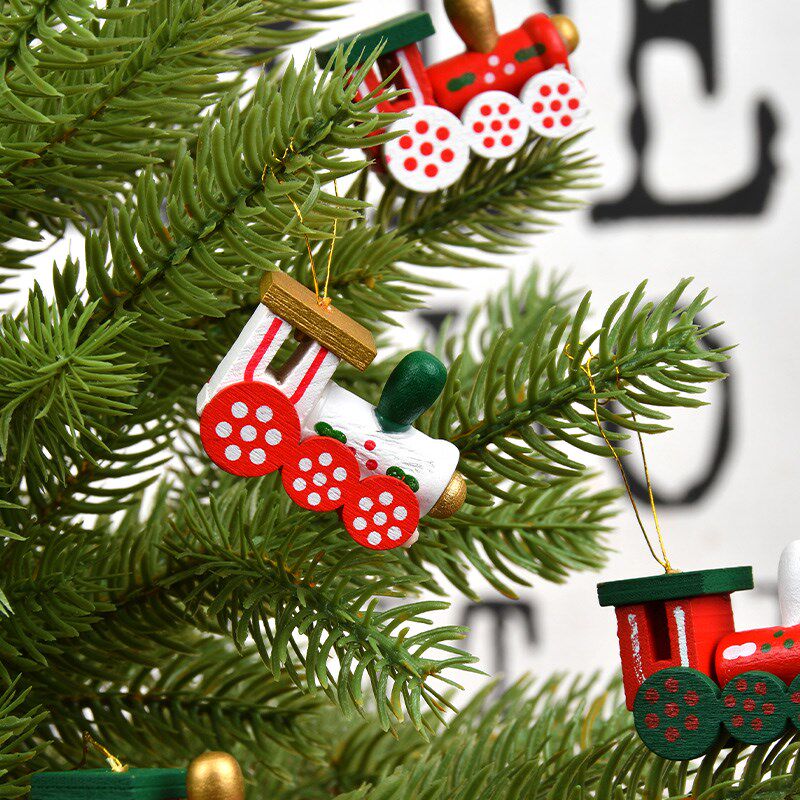圣诞装饰用品木制彩色小火车吊饰聖誕樹场景布置挂件节日儿童礼物