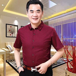 本命年爸爸短袖装婚宴礼服中年新娘结婚宴会岳父衬衣父亲装婚庆男