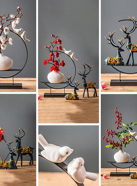 新中式家居中国风格茶桌室禅意摆件复古书房博物架玄关装饰品家庭