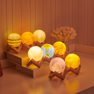 八大行星氛围3D月球灯彩色星球灯台灯月亮灯床头小夜灯创意礼品