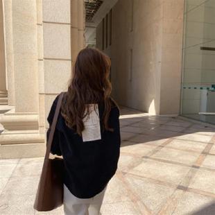 ins潮宽松bf慵懒风早秋chic上衣 t恤女春秋季 美式 复古vintage长袖