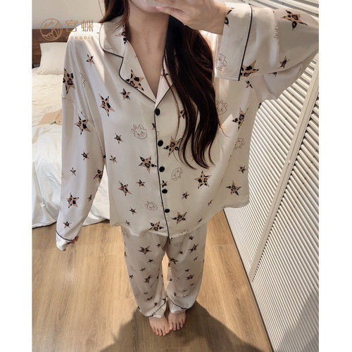 宫蝶【轻柔软】迪士尼玛丽猫冰丝睡衣女秋季卡通长袖家居服可外穿