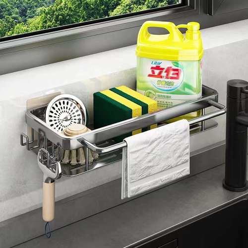 厨房免打孔壁挂式水槽抹布置物洗洁精洗碗布沥水用品家用收纳架子