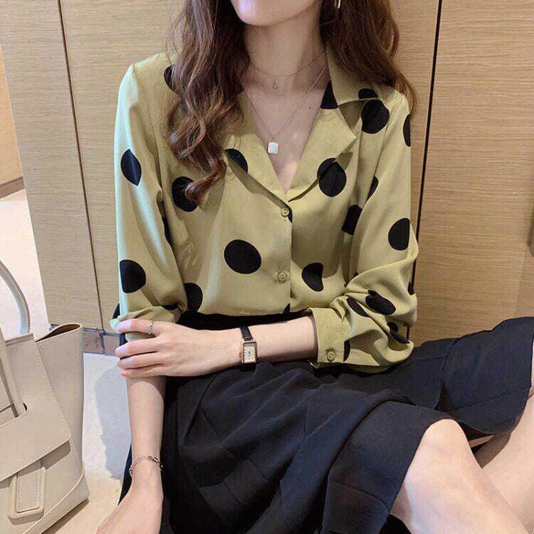 波点衬衫女2026春款港味复古上衣设计感轻熟雪纺衬衣打底衫潮