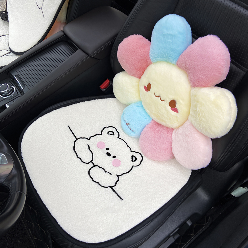 汽车座椅护腰靠垫腰垫可爱卡通毛绒坐垫毛绒冬季靠枕车座垫车用女