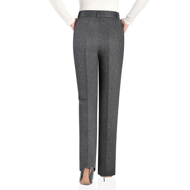 秋冬款女裤弹力妈妈直筒裤高腰中年女西裤黑灰加厚百搭长裤人字纹