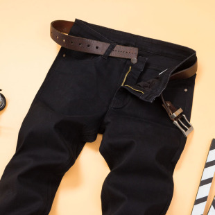 2023秋冬款男士直筒宽松牛仔裤弹力长裤子纯黑色酒红卡其黄休闲厚