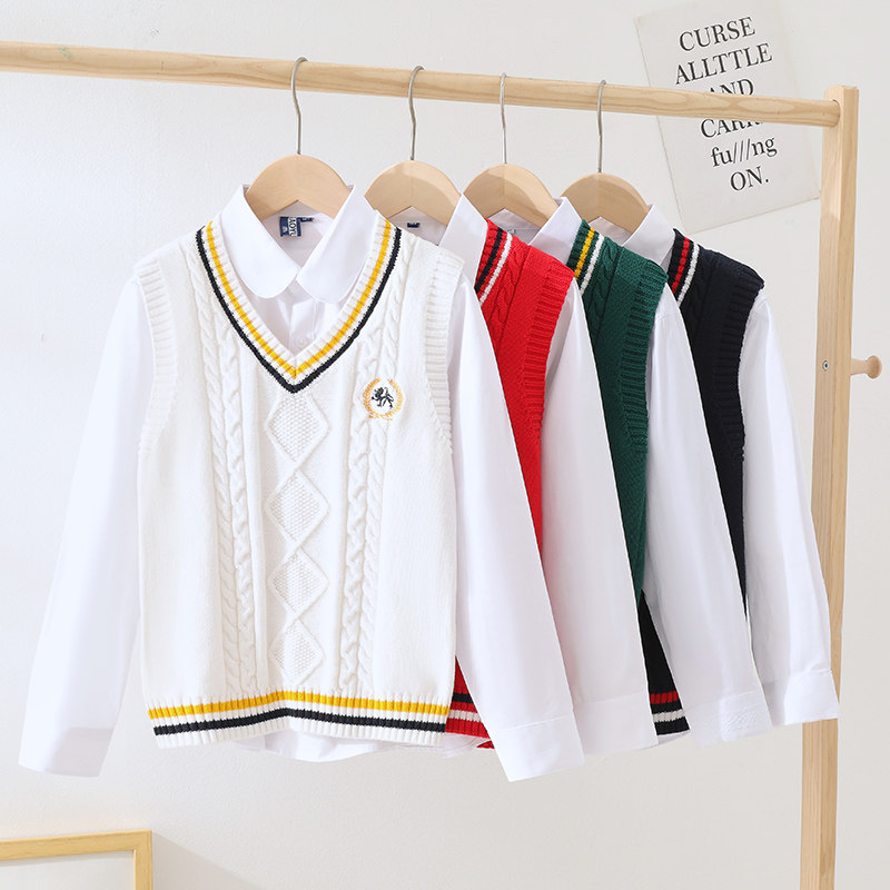 女童马甲小女孩马夹儿童毛衣针织大童绿色女孩外穿小学生毛线背心