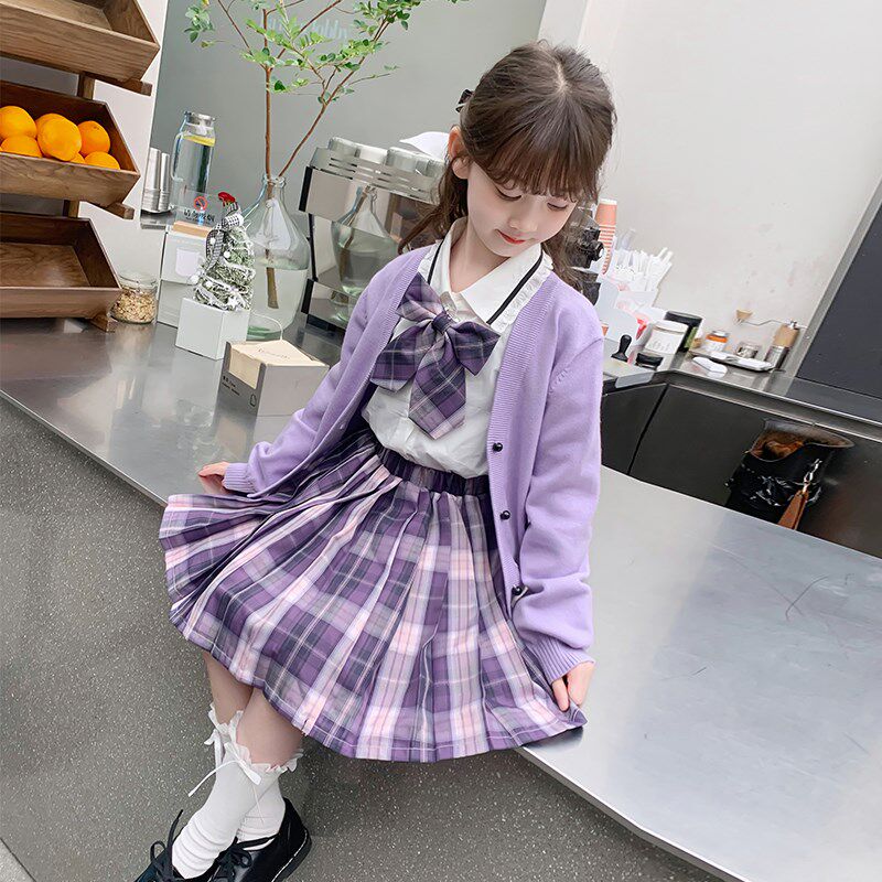 女童秋装套装2024新款儿童洋气时髦jk百褶裙春秋季女孩网红三件套