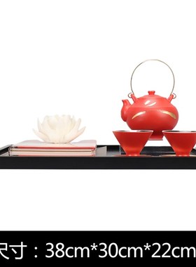 新中式国风红茶具莲花托盘组合摆件样板房间售楼处茶室茶几饰品
