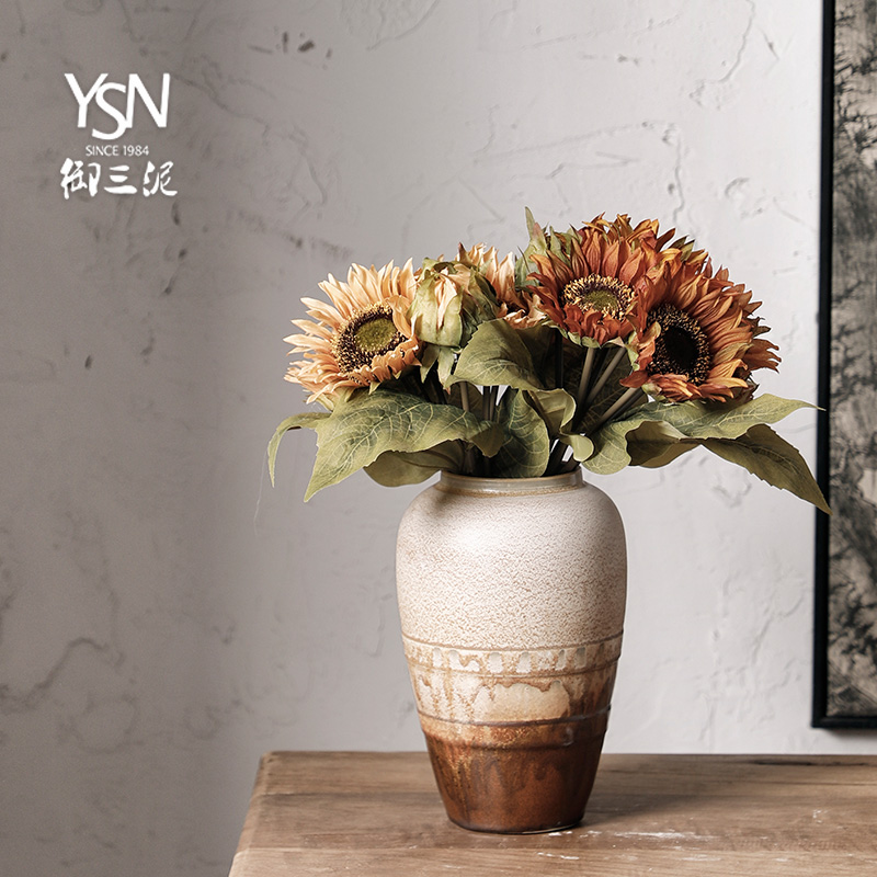 御三泥新中式干花插花花瓶粗陶花器景德镇陶瓷瓶禅意装饰品摆件