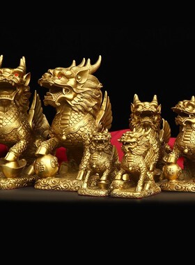 铜麒麟摆件一对纯铜财富麒麟家居客厅办公室装饰工艺品精致中式