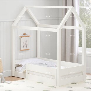 简约儿童床卧室白色木屋房子床定制小户型全实木树屋床帐篷城堡床