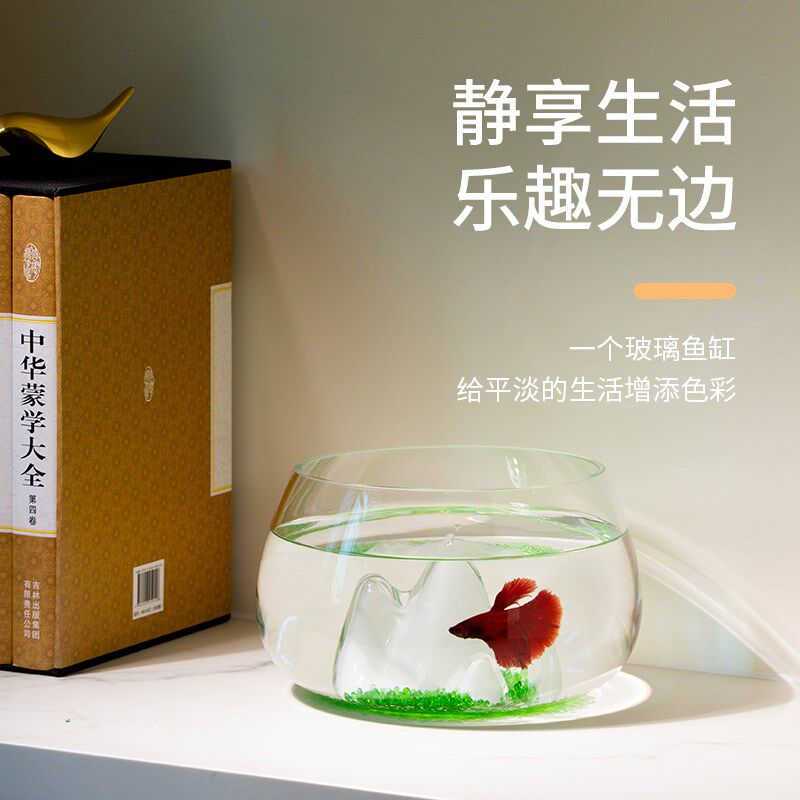 小型玻璃鱼缸雪山创意氛围灯玻璃鱼缸客厅小型桌面金鱼缸斗鱼缸