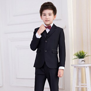 儿童西装套装男童主持人礼服钢琴演出服男孩花童西服外套黑色英伦