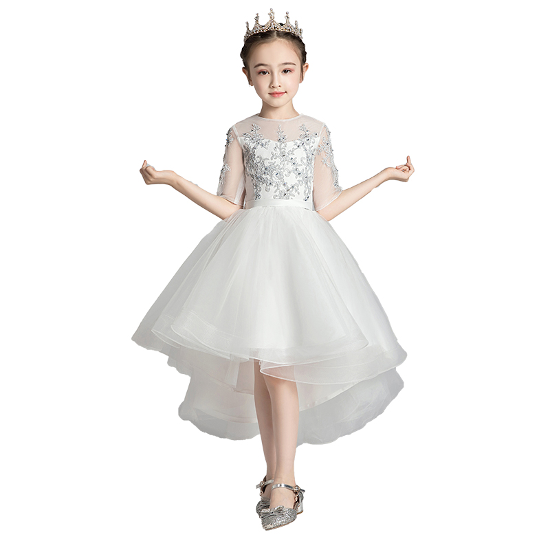 女童礼服公主裙蓬蓬纱生日白色小花童婚礼主持人儿童钢琴演出服冬