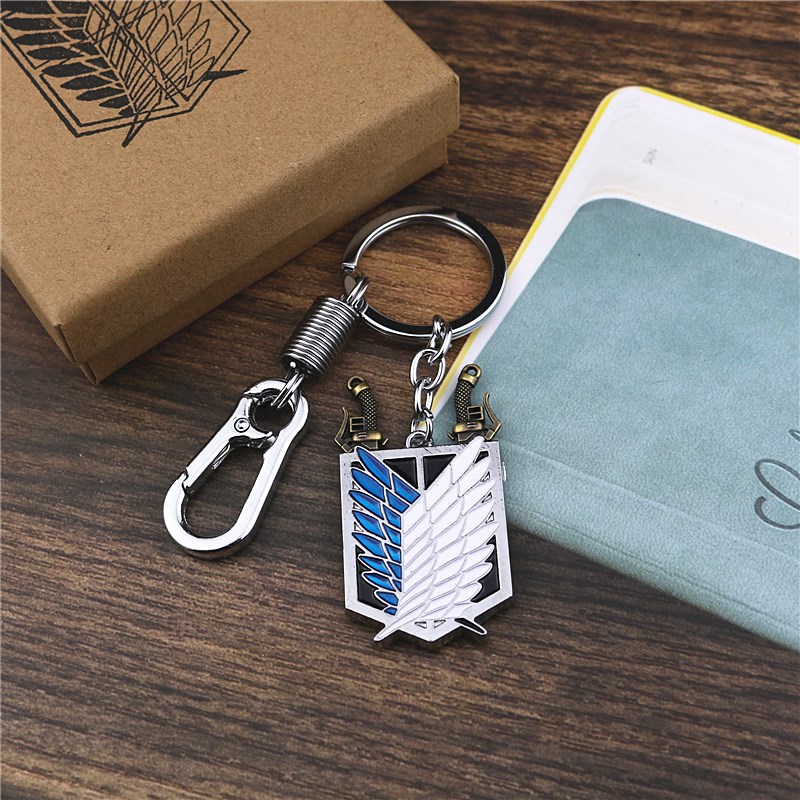 自由之翼项链进击的巨人周边钥匙扣圈金属调查兵团吊坠饰双刀可拆