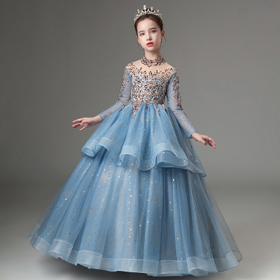 儿童礼服长袖秋冬女童生日公主裙小女孩元旦主持人钢琴演出服走秀