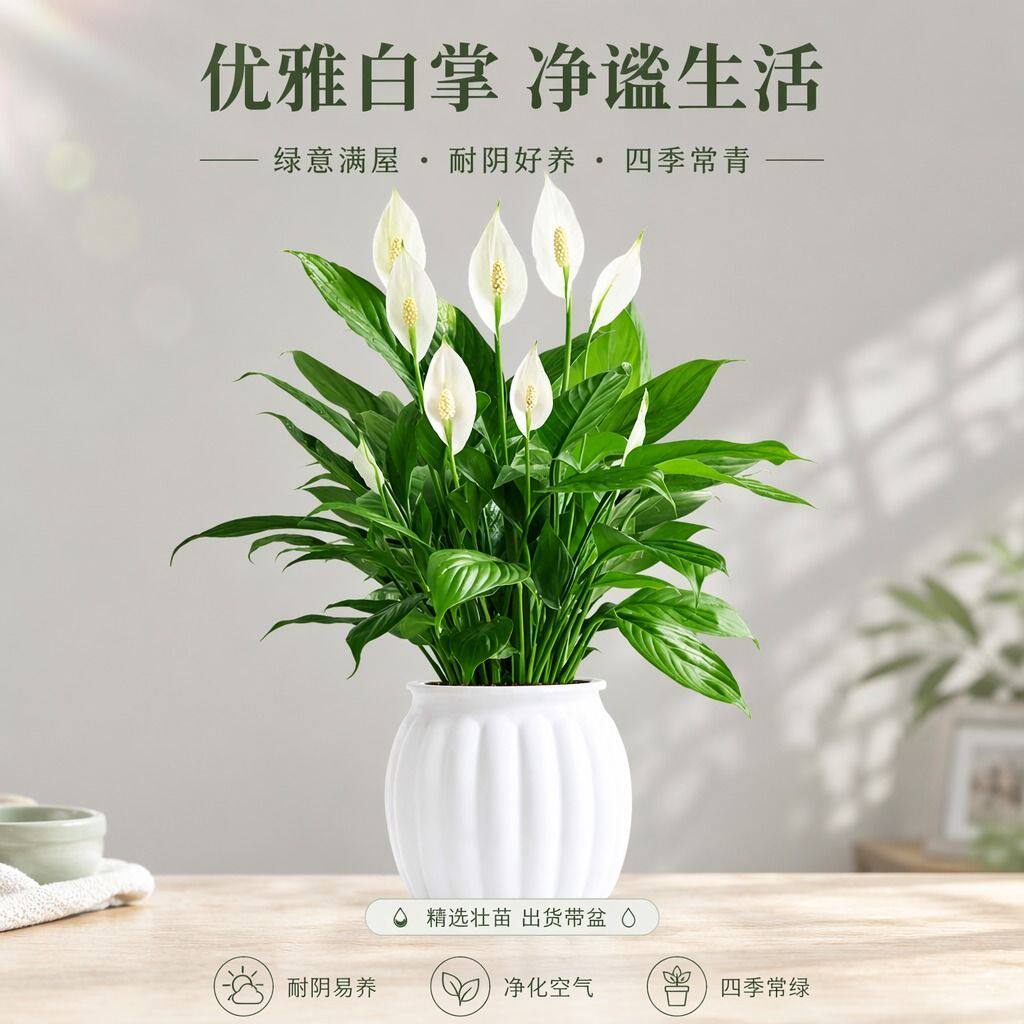 白掌盆栽室内绿植花卉水培客厅精致植物净化空气好养办公工位治愈