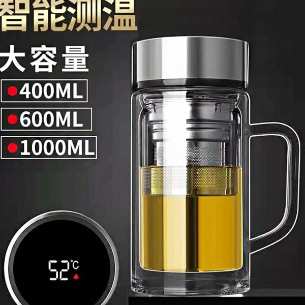显温大容量双层玻璃杯带把手男女泡茶办公室茶水分离水杯子带手柄