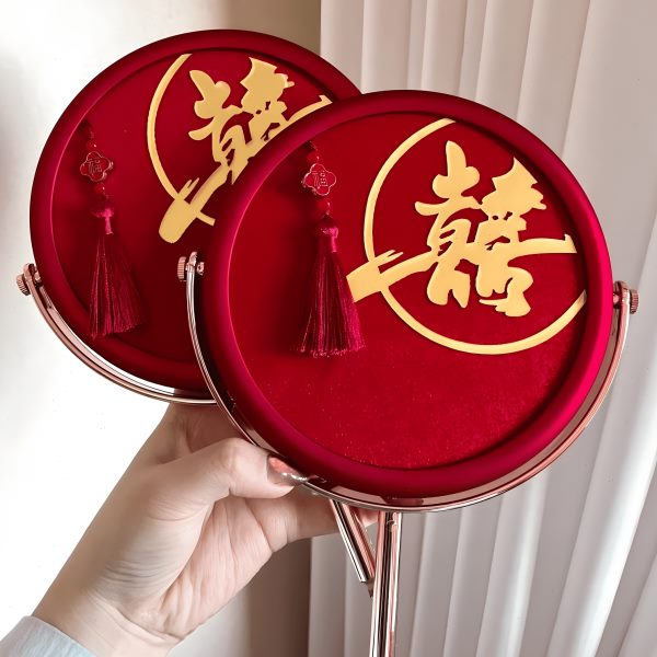 结婚新娘陪嫁妆化妆镜子梳子红色一对装婚礼女方新人喜镜婚庆用品