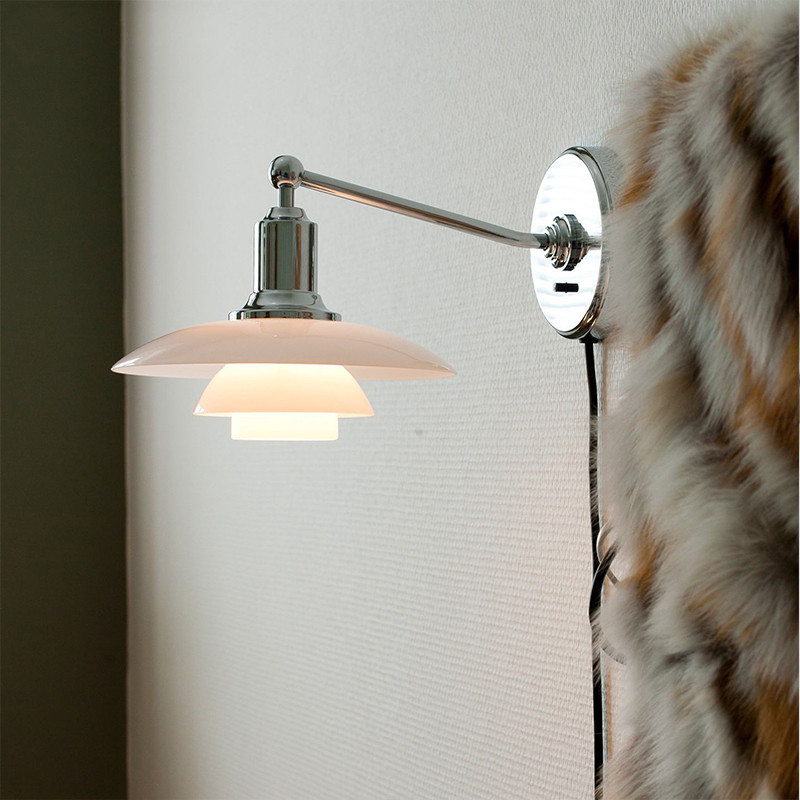 丹麦经典北欧艺术 PH 2/1 Wall Light室内奶白玻璃多层铬色小壁灯