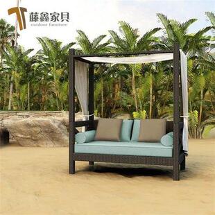 高档别墅度假村藤编沙发床阳台休闲午睡懒人床家具户外躺椅躺床