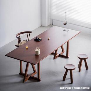 创意中古实木办公会议书桌工作台家用客厅白蜡木茶桌餐桌椅组合