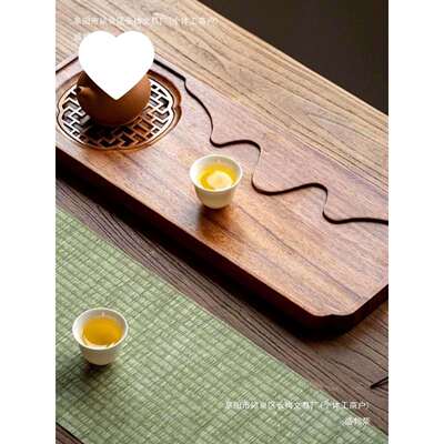 WG6Q商用整块胡桃木排水式茶盘简约家用实木小型干泡台茶具套装新