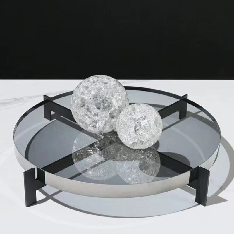 现代轻奢玻璃金属水晶托盘摆件