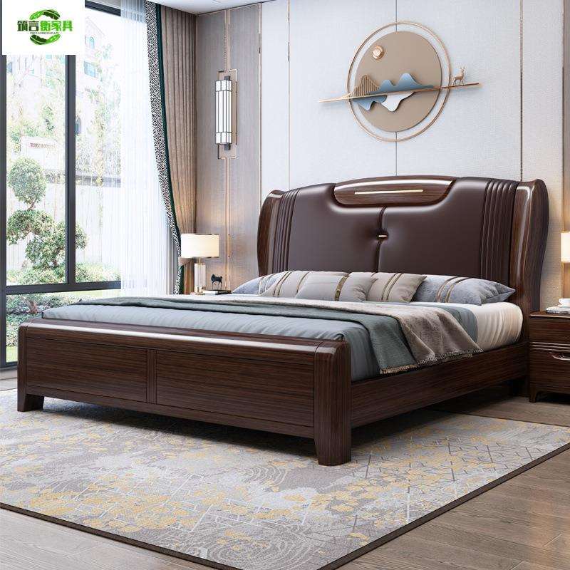 新中式新款紫金檀木实木床主卧双人床现代简约中式储物软包床